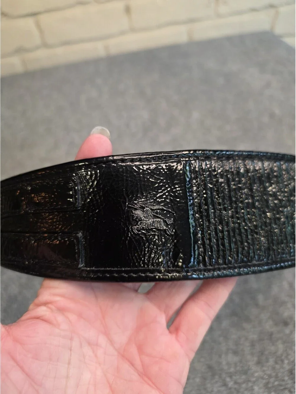 Burberry Black Patent Leather Belt Size 38/95 - Embossed 